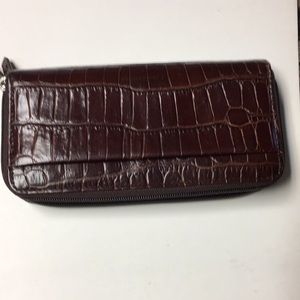Brown crocodile embossed large wallet